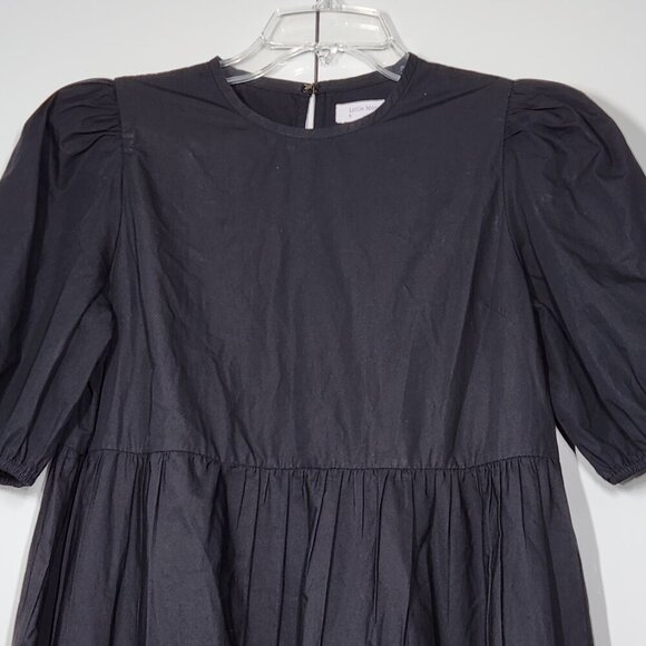 Aritzia Little Moon Delphi Poplin Dress Puff-Sleeve Tiered Women's Size S Black - Picture 4 of 11